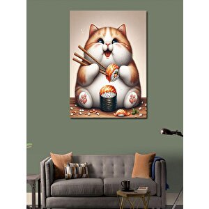 Kanvas Tablo Suşi Yiyen Kedi 100x140 cm