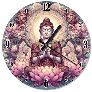 Buda Heykeli Ve Lotus Çiçeği Sessiz Duvar Saati