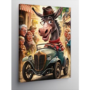 Kanvas Tablo Sevimli Eşek Araba Kullanıyor 70x100 cm