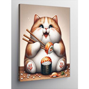 Kanvas Tablo Suşi Yiyen Kedi 50x70 cm
