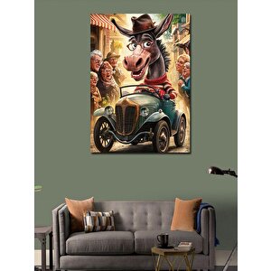 Kanvas Tablo Sevimli Eşek Araba Kullanıyor 100x140 cm
