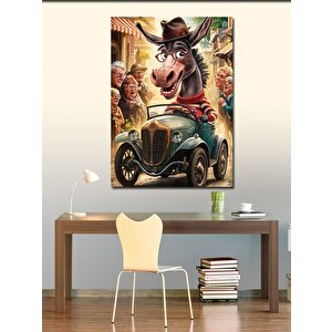 Kanvas Tablo Sevimli Eşek Araba Kullanıyor 100x140 cm