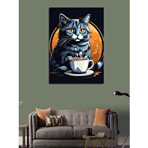 Kanvas Tablo Kahve İçen Kedi 70x100 cm