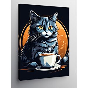Kanvas Tablo Kahve İçen Kedi 50x70 cm