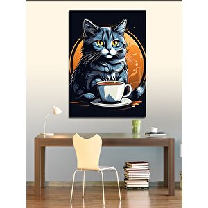 Kanvas Tablo Kahve İçen Kedi 50x70 cm