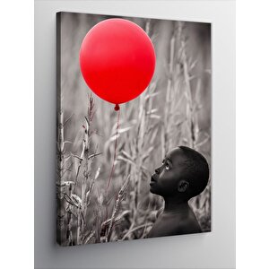 Kanvas Tablo Afrikalı Çocuk Ve Kırmızı Uçan Balon 100x140 cm