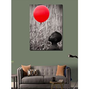 Kanvas Tablo Afrikalı Çocuk Ve Kırmızı Uçan Balon 100x140 cm
