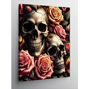 Kanvas Tablo Kurukafalar Ve Çiçekler 70x100 cm