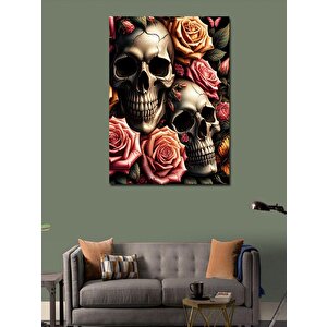 Kanvas Tablo Kurukafalar Ve Çiçekler 70x100 cm