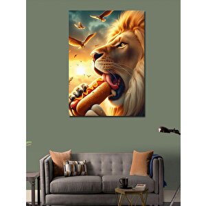 Kanvas Tablo Hotdog Yiyen Aslan 100x140 cm