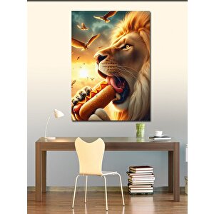 Kanvas Tablo Hotdog Yiyen Aslan 100x140 cm