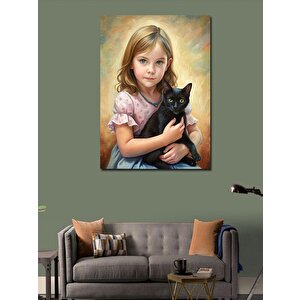 Kanvas Tablo Kız Çocuğu Ve Siyah Kedi 50x70 cm