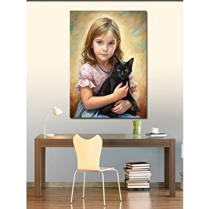 Kanvas Tablo Kız Çocuğu Ve Siyah Kedi 50x70 cm
