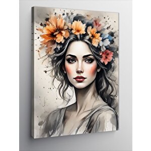 Kanvas Tablo Çiçekten Taç Yapmış Kadın 70x100 cm