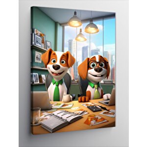 Kanvas Tablo Ofisteki Sevimli Köpekler 70x100 cm