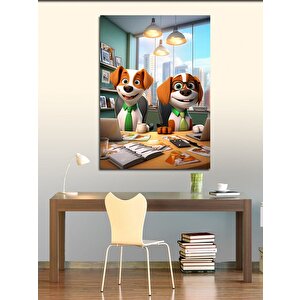 Kanvas Tablo Ofisteki Sevimli Köpekler 70x100 cm