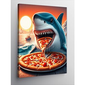 Kanvas Tablo Pizza Yiyen Köpek Balığı 70x100 cm