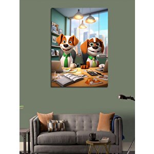 Kanvas Tablo Ofisteki Sevimli Köpekler 100x140 cm