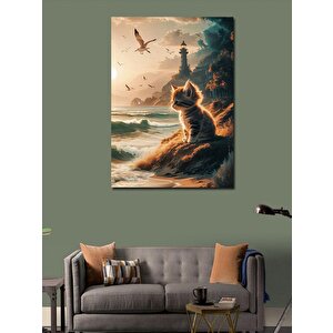 Kanvas Tablo Sahildeki Yavru Kedi 100x140 cm
