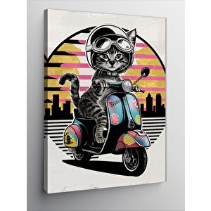 Kanvas Tablo Motosiklet Kullanan Kedi 50x70 cm