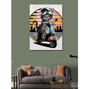 Kanvas Tablo Motosiklet Kullanan Kedi 100x140 cm
