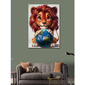 Kanvas Tablo Dünya Küresi Ve Yavru Aslan 70x100 cm