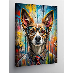 Kanvas Tablo Gözlüklü Kravatlı Köpek 100x140 cm