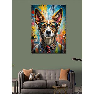 Kanvas Tablo Gözlüklü Kravatlı Köpek 100x140 cm