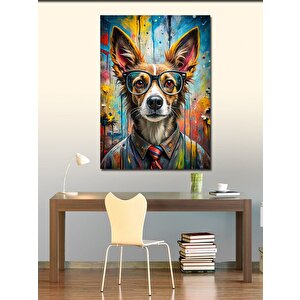 Kanvas Tablo Gözlüklü Kravatlı Köpek 100x140 cm