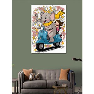 Kanvas Tablo Fil Ve Kız Çocuğu Yollarda 50x70 cm