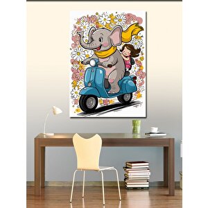 Kanvas Tablo Fil Ve Kız Çocuğu Yollarda 50x70 cm