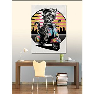 Kanvas Tablo Motosiklet Kullanan Kedi