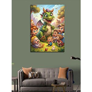 Kanvas Tablo Ejderha Ve Çocuklar 70x100 cm