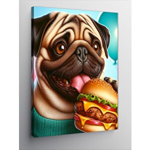 Kanvas Tablo Hamburger Yem Pug Köpek 50x70 cm