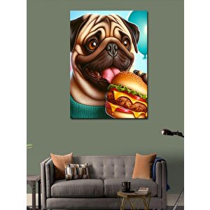 Kanvas Tablo Hamburger Yem Pug Köpek 50x70 cm