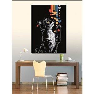 Kanvas Tablo Renkli Kalpler Ve Sevimli Kedi 50x70 cm