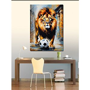 Kanvas Tablo Futbol Topu Ve Aslan 100x140 cm