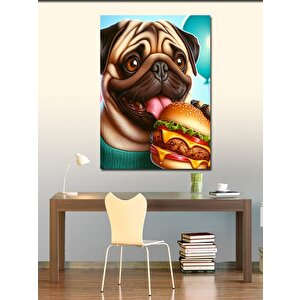 Kanvas Tablo Hamburger Yem Pug Köpek 70x100 cm