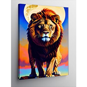 Kanvas Tablo Ormanlar Kralı Aslan Ve Ay 50x70 cm