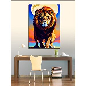 Kanvas Tablo Ormanlar Kralı Aslan Ve Ay 50x70 cm