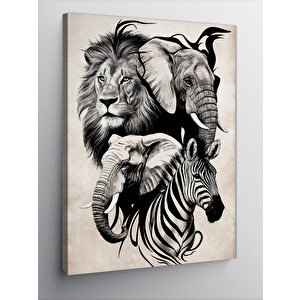 Kanvas Tablo Fil Aslan Ve Zebra 100x140 cm