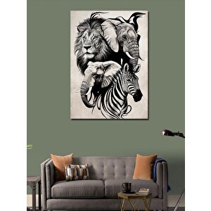 Kanvas Tablo Fil Aslan Ve Zebra 100x140 cm