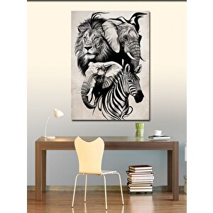 Kanvas Tablo Fil Aslan Ve Zebra 100x140 cm