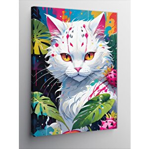 Kanvas Tablo Beyaz Kedi 100x140 cm