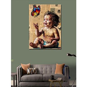 Kanvas Tablo Renkli Kelebekli Bebek 70x100 cm