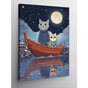 Kanvas Tablo Teknede Sevimli Kediler 70x100 cm