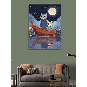 Kanvas Tablo Teknede Sevimli Kediler 70x100 cm