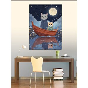 Kanvas Tablo Teknede Sevimli Kediler 70x100 cm