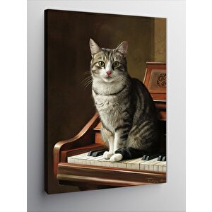 Kanvas Tablo Piyano Ve Kedi 50x70 cm
