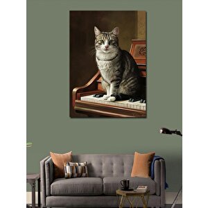 Kanvas Tablo Piyano Ve Kedi 50x70 cm